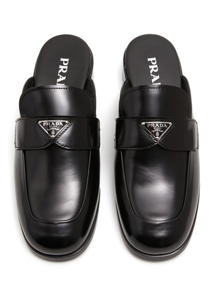 Detail View - Click To Enlarge - PRADA - Logo Plaque Leather Moccasin Mules
