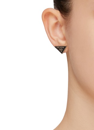 Figure View - Click To Enlarge - PRADA - Triangular Logo Sterling Silver Stud Earrings