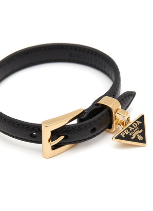 Detail View - Click To Enlarge - PRADA - Triangular Logo Charm Saffiano Leather Bracelet