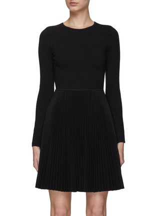 Main View - Click To Enlarge - THEORY - LONG SLEEVE CREWNECK PLEATED DRESS