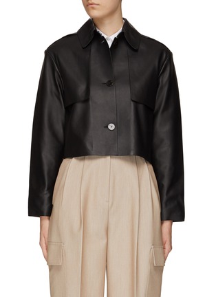 Main View - Click To Enlarge - THEORY - Cropped Leather Button-Up Trench Jacket