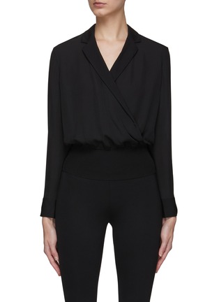 Main View - Click To Enlarge - THEORY - WRAP EFFECT V-NECK LONG SLEEVE RIBBED KNIT HEM TOP
