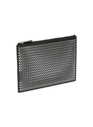 Detail View - Click To Enlarge - ALAÏA - LOGO PRINT PERFORATED DETAIL CALFSKIN LEATHER LARGE POUCH