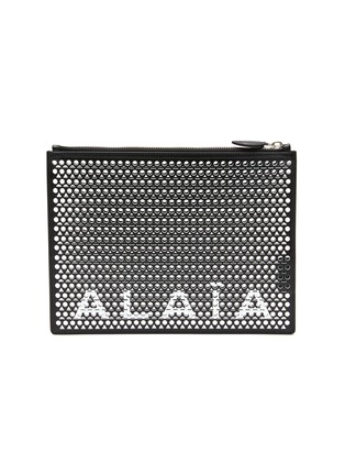 Main View - Click To Enlarge - ALAÏA - LOGO PRINT PERFORATED DETAIL CALFSKIN LEATHER LARGE POUCH