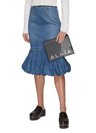 Figure View - Click To Enlarge - ALAÏA - LOGO PRINT PERFORATED DETAIL CALFSKIN LEATHER LARGE POUCH