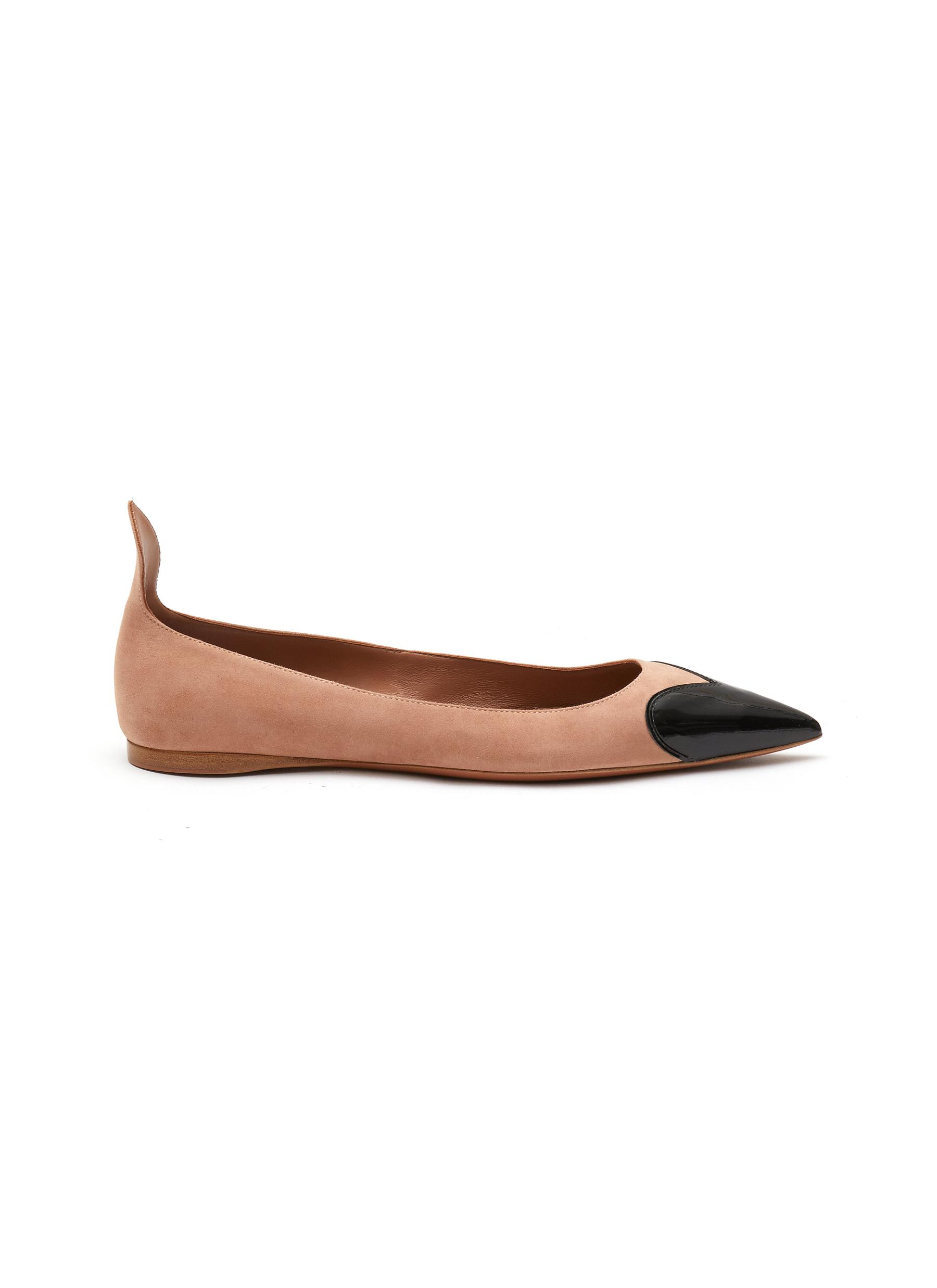 'COEUR' POINT TOE PATENT LEATHER SUEDE BALLERINA FLATS