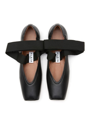 Detail View - Click To Enlarge - ALAÏA - LACE UP NAPPA LEATHER BALLERINA FLATS