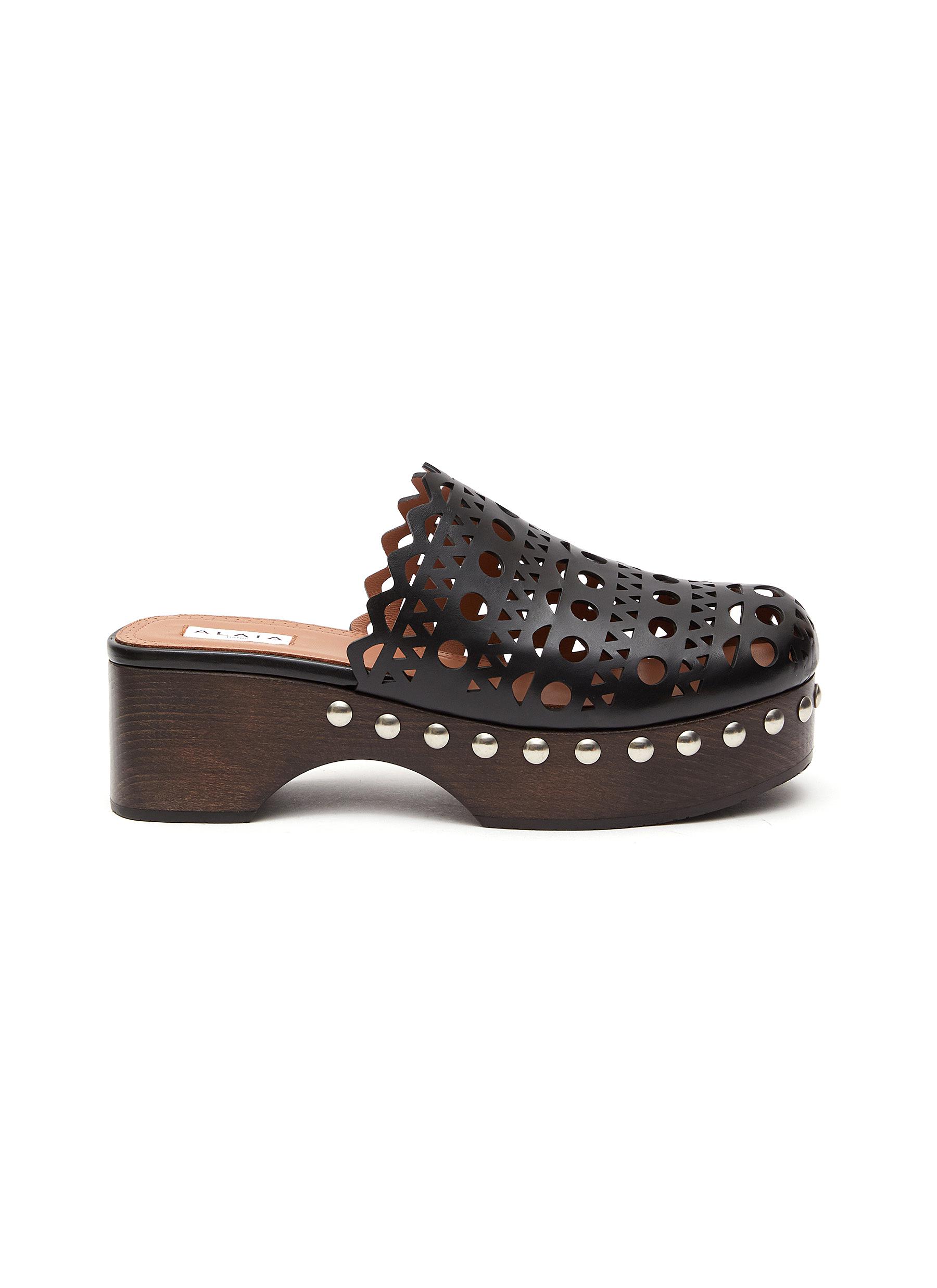 Perforated Calfskin Leather Clogs