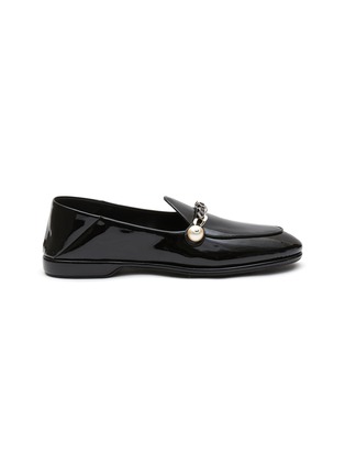 Main View - Click To Enlarge - MIU MIU - ‘PANTOFOLA’ CHAIN EMBELLISHED PATENT LEATHER LOAFERS