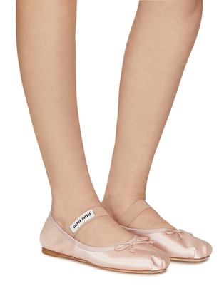 Figure View - Click To Enlarge - MIU MIU - Branded Strap Satin Ballerina Flats
