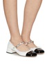 Figure View - Click To Enlarge - MIU MIU - Chained Strap Contrasting Toe Cap Heeled Mary Jane Shoes
