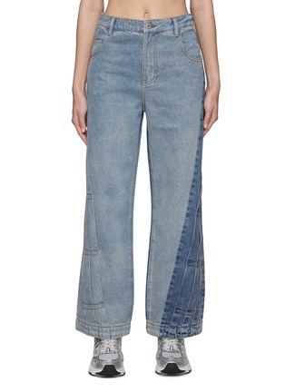 Main View - Click To Enlarge - FENG CHEN WANG - SIDE PLEATS TWO TONE COLOURBLOCK JEANS