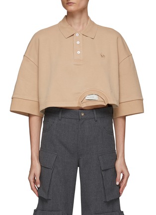 Main View - Click To Enlarge - FENG CHEN WANG - PLANT DYED DECONSTRUCTED CROPPED POLO SHIRT