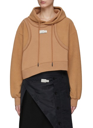 Main View - Click To Enlarge - FENG CHEN WANG - Inside-Out Vest Overlay Asymmetric Hem Sherpa Drawstring Hoodie