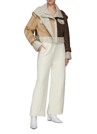 Figure View - Click To Enlarge - FENG CHEN WANG - Faux Fur Lining Two-Toned Leather Short Jacket