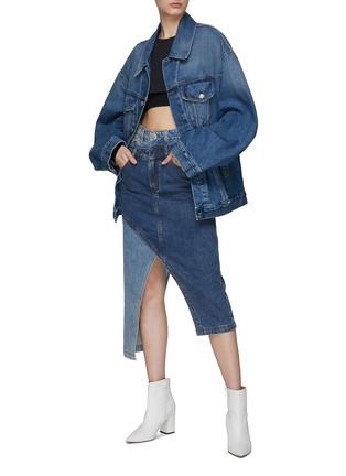 Figure View - Click To Enlarge - FENG CHEN WANG - Double Waistband Two-Toned Denim Skirt