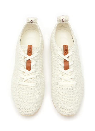 Detail View - Click To Enlarge - CHLOÉ - ‘MYHA’ RECYCLED CROCHET LOW TOP LACE UP SNEAKERS