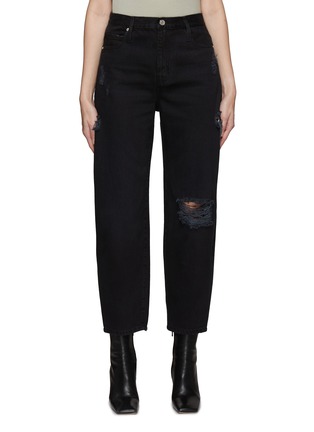 Main View - Click To Enlarge - FRAME - Ripped Detailing Washed High Rise Cropped Jeans