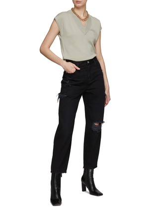 Figure View - Click To Enlarge - FRAME - Ripped Detailing Washed High Rise Cropped Jeans