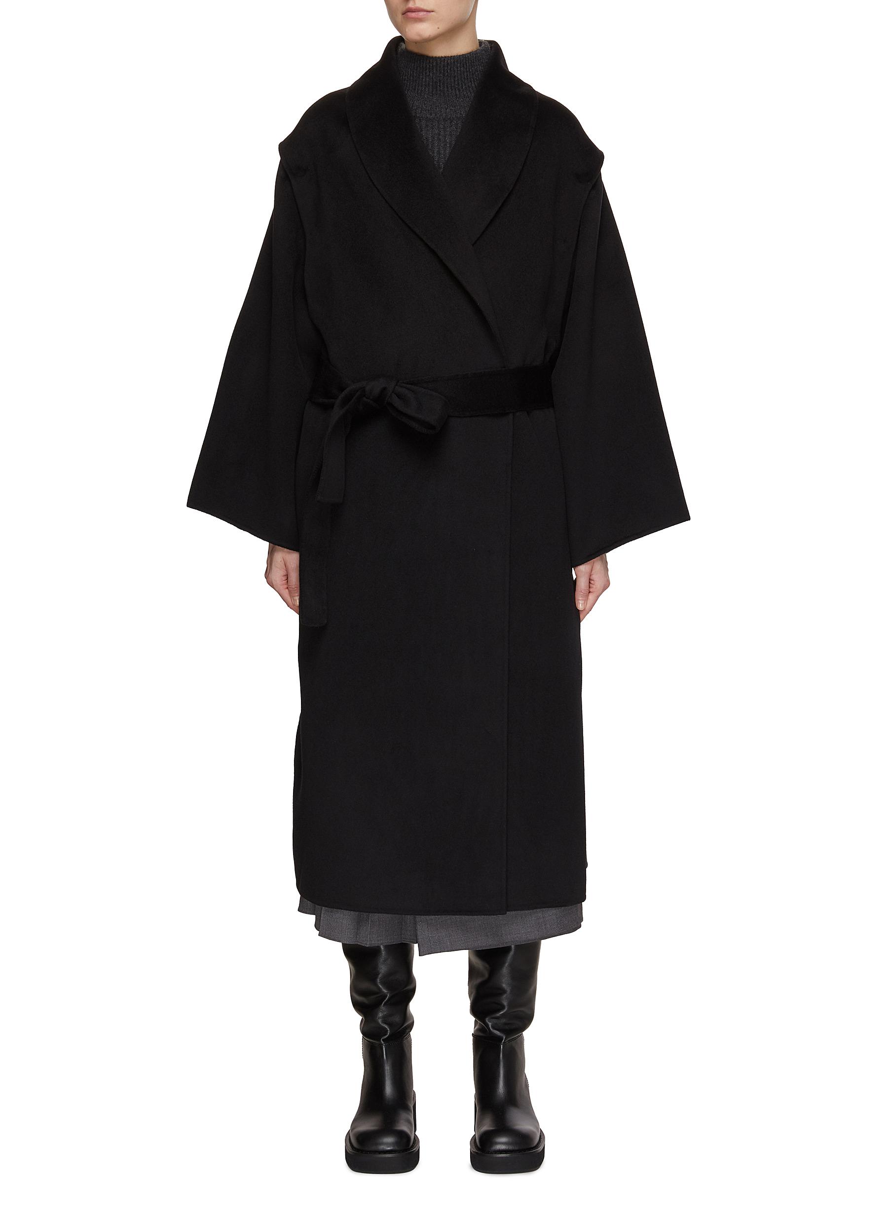 Detachable Sleeves Belted Cashmere Coat