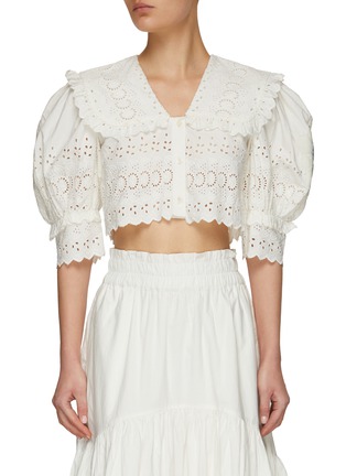 Front View - Click To Enlarge - LANE CRAWFORD - Sea Twin Set<br>'Violette' Crochet Patch Broderie Anglaise Cropped Blouse x Skirt