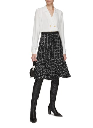Figure View - Click To Enlarge - GIAMBATTISTA VALLI - Gridded Tweed Ruffled Hem Mini Skirt