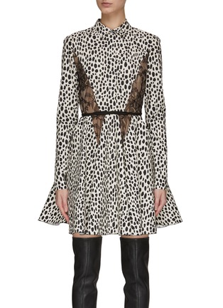Main View - Click To Enlarge - GIAMBATTISTA VALLI - Lace Panelled Leopard Print Cotton Flared Shirt Dress
