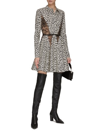 Figure View - Click To Enlarge - GIAMBATTISTA VALLI - Lace Panelled Leopard Print Cotton Flared Shirt Dress