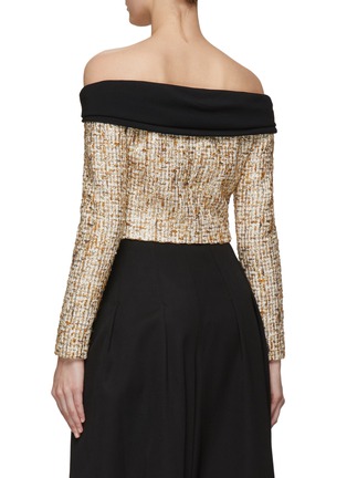 Back View - Click To Enlarge - GIAMBATTISTA VALLI - Bow Detailing Tweed Off Shoulder Long-Sleeved Top