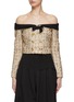 Main View - Click To Enlarge - GIAMBATTISTA VALLI - Bow Detailing Tweed Off Shoulder Long-Sleeved Top