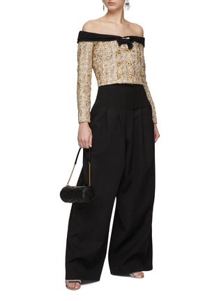 Figure View - Click To Enlarge - GIAMBATTISTA VALLI - Bow Detailing Tweed Off Shoulder Long-Sleeved Top