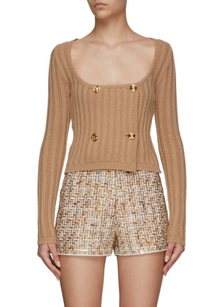 Main View - Click To Enlarge - GIAMBATTISTA VALLI - DOUBLE BREASTED SCOOP NECK RIBBED CARDIGAN