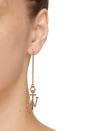 Front View - Click To Enlarge - JW ANDERSON - PLATINUM PLATED ENAMEL ASYMMETRIC ANCHOR EARRINGS