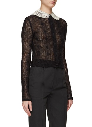 Front View - Click To Enlarge - SAINT LAURENT - LONG SLEEVE CONTRASTING COLLAR LACE TOP