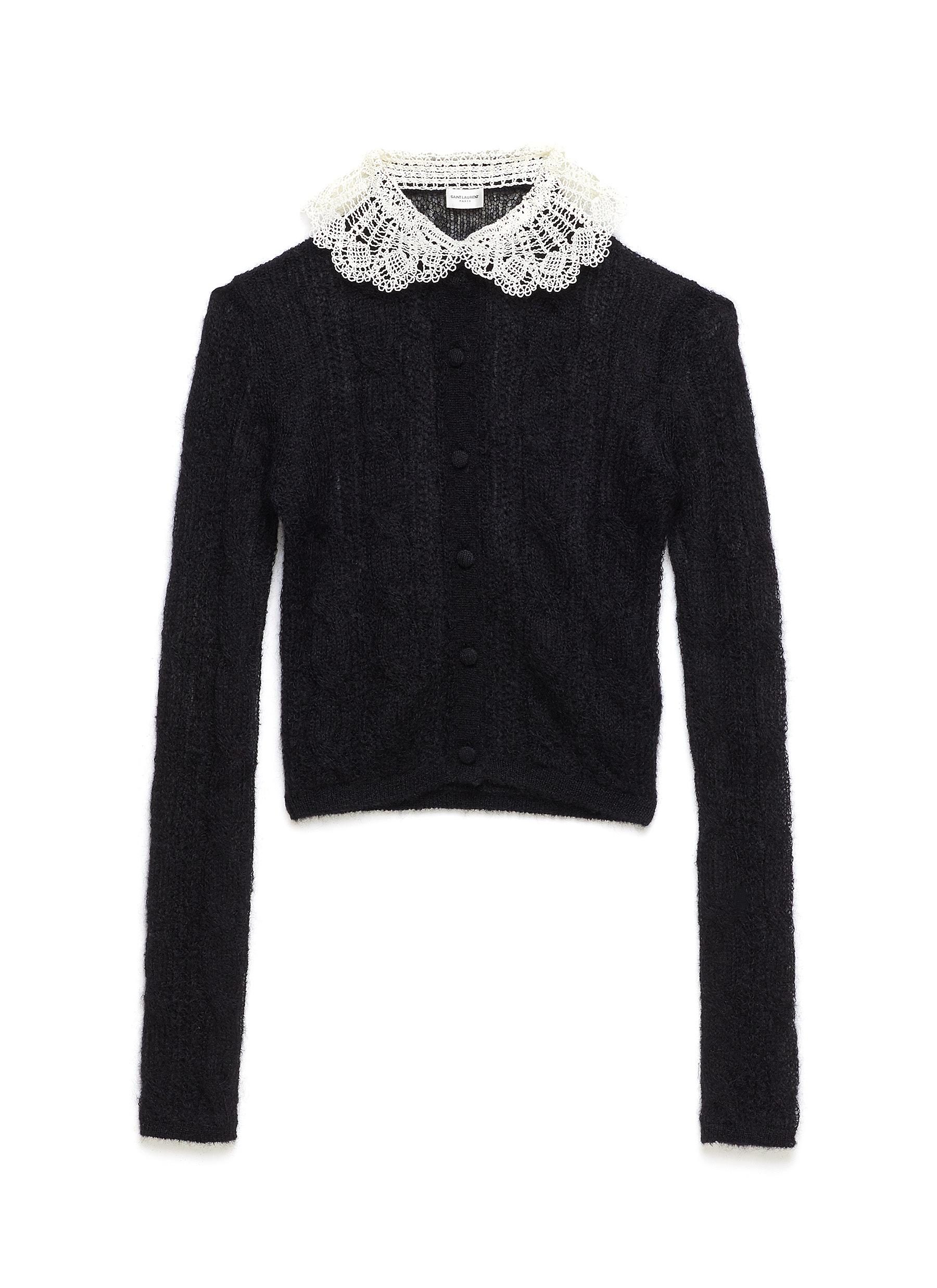 LONG SLEEVE CONTRASTING COLLAR LACE TOP
