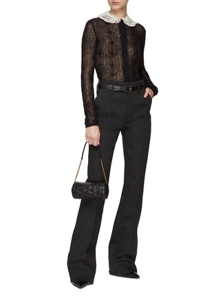 Figure View - Click To Enlarge - SAINT LAURENT - LONG SLEEVE CONTRASTING COLLAR LACE TOP