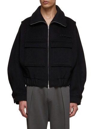 Main View - Click To Enlarge - RE: BY MAISON SANS TITRE - Elasticated Back Hem Accentuated Shoulder Wool Blend Zip Up Jacket