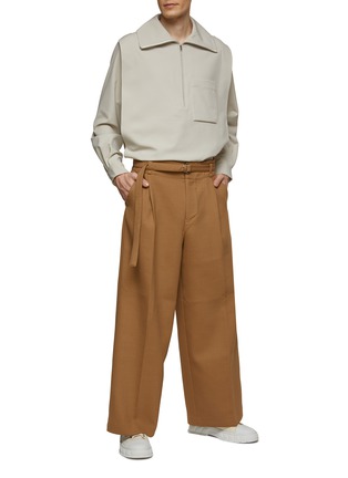 Figure View - Click To Enlarge - RE: BY MAISON SANS TITRE - BELTED FLAT FRONT PLEATED DETAIL STRAIGHT LEG PANTS