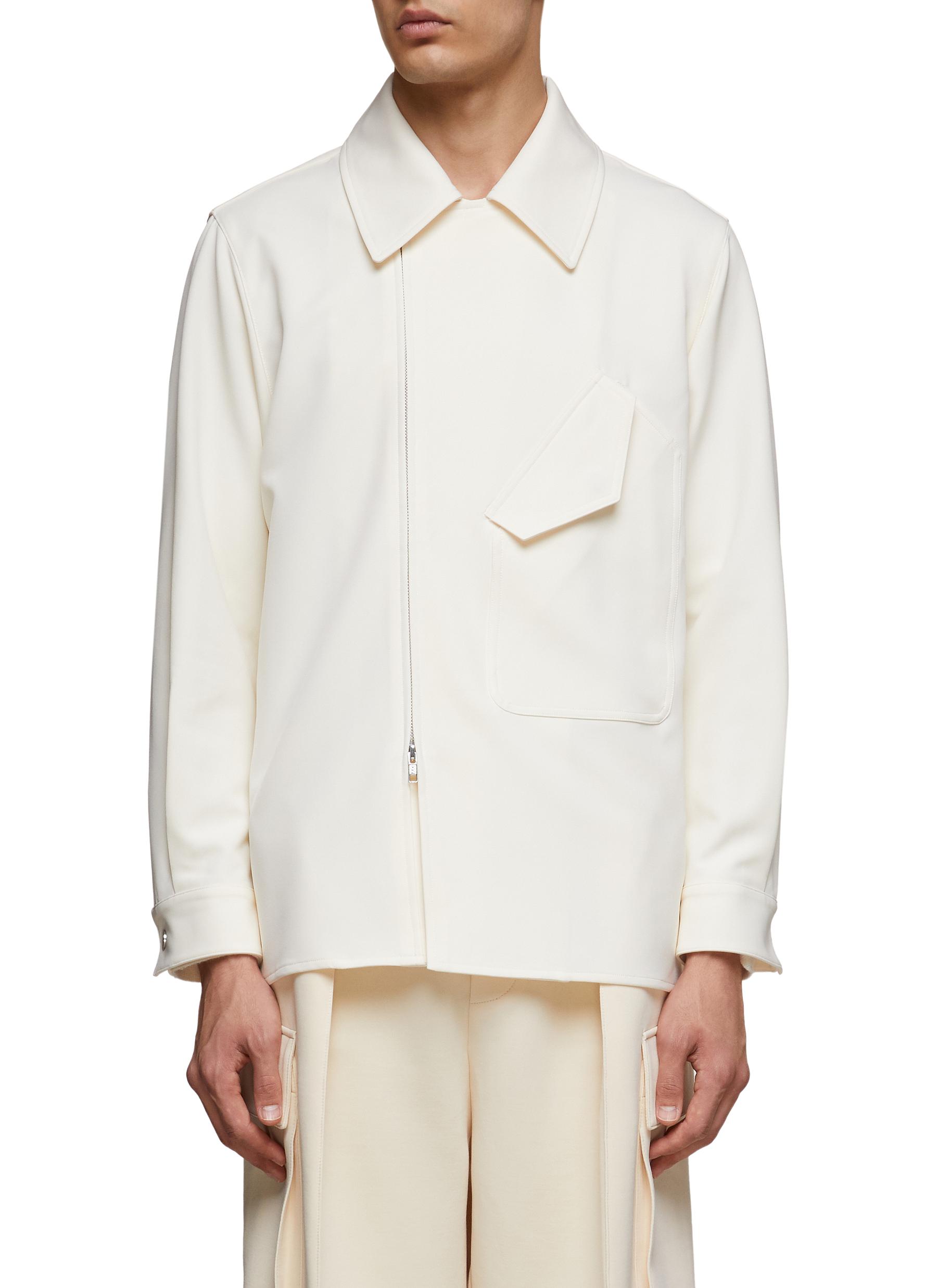Re: By Maison Sans Titre Slanted Flap Pocket Zip Up Shirt In White 