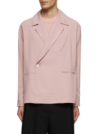 Main View - Click To Enlarge - RE: BY MAISON SANS TITRE - SINGLE BREASTED CROSS-COLLAR WELT POCKET DETAIL SHIRT