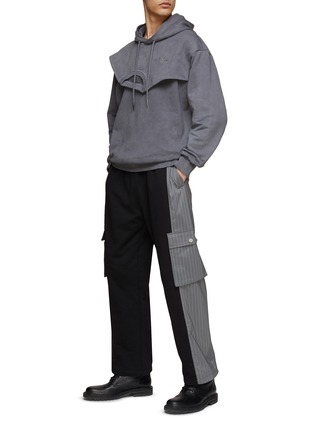 Figure View - Click To Enlarge - FENG CHEN WANG - SWEATER PANEL DROP SHOULDER DRAWSTRING HOODIE