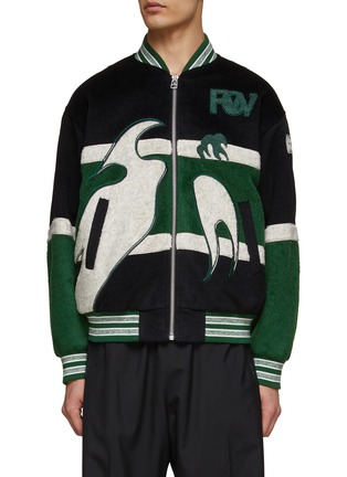 Main View - Click To Enlarge - FENG CHEN WANG - LOGO PHOENIX EMBROIDERED JACQUARD COLLAR BOMBER JACKET