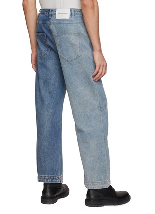 Back View - Click To Enlarge - FENG CHEN WANG - PLEATED SIDE DETAIL TONAL BLOCK WIDE LEG DENIM JEANS