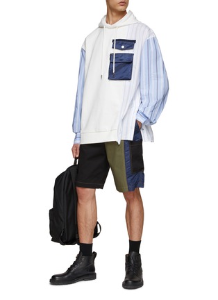 Figure View - Click To Enlarge - FENG CHEN WANG - SHIRT PANEL CHEST POCKET DETAIL DRAWSTRING HOODIE