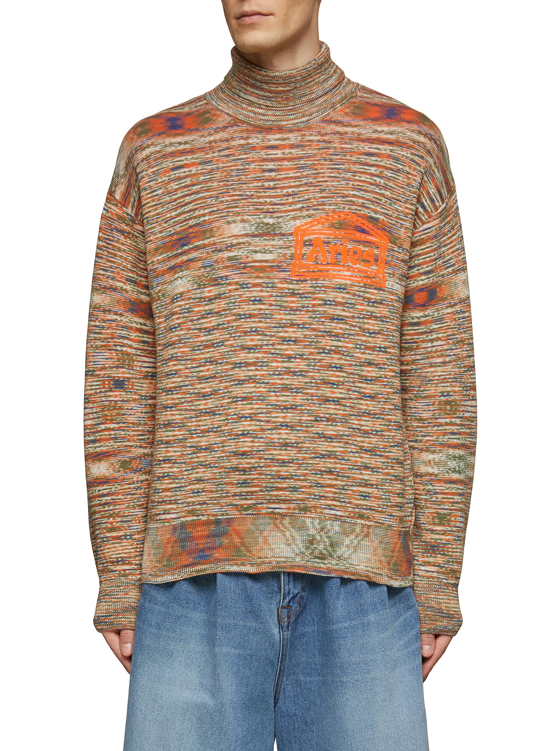 Aries Temple Logo Space Dye Cotton Blend Knit Turtleneck Sweater In Multi-colour