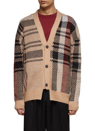 Main View - Click To Enlarge - ARIES - Oversized Plaid Mohair Blend Cardigan