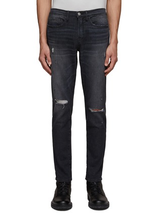 Main View - Click To Enlarge - FRAME - ‘L’HOMME’ DEGRADABLE DISTRESS DETAIL SLIM FIT DARK WASH DENIM JEANS