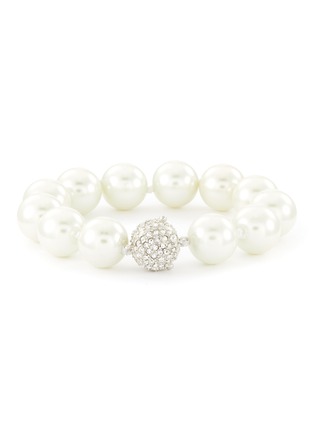 Main View - Click To Enlarge - KENNETH JAY LANE - Large Faux Pearl Crystal Pavé Silver Ball Clasp Bracelet