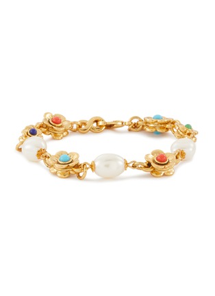 Main View - Click To Enlarge - KENNETH JAY LANE - Pearl Multi-Coloured Cabochon Floral Charm Gold Bracelet