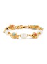 KENNETH JAY LANE - Pearl Multi-Coloured Cabochon Floral Charm Gold Bracelet